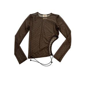 Jeu Illimite Cutout Mesh Top in Brown